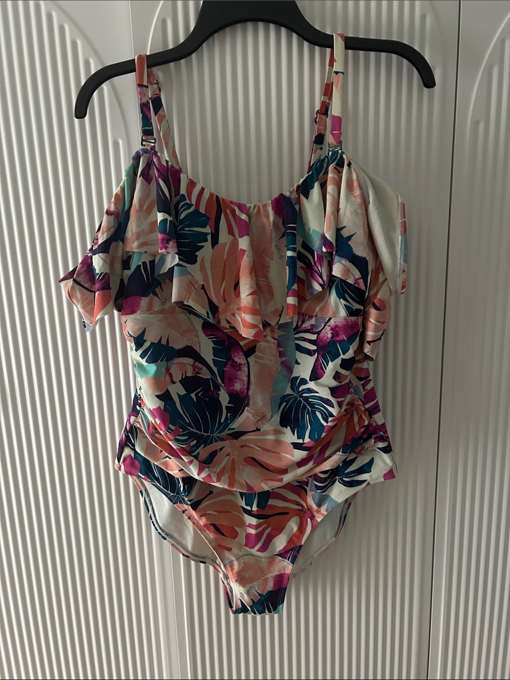Tropical Ruffle One-Piece Swimsuit - Pink & Teal
